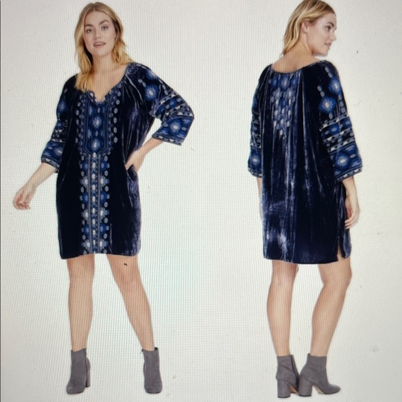 Johnny Was Nomi Blue Velvet Peasant Dress - Picture 3 of 9